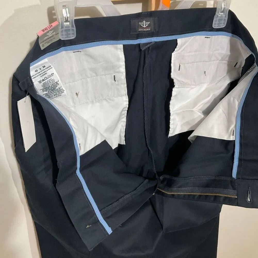 NWT Dockers Relaxed Fit pleated Navy Blue khaki pants size 40x34